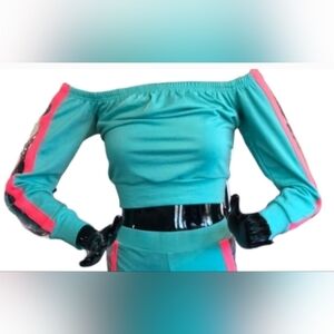 K +Glam Clear Vinyl Stripe Jogger Top (Size 2X)